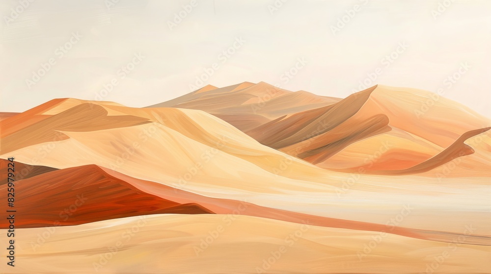 Golden Hour Photorealism: Sand Dunes in Warm Desert Landscape with Soft Sunlight - Beige and White Background