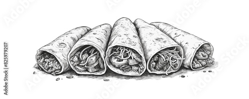 Burrito fast food hand drawn sketch engraving style. vector simple illustration