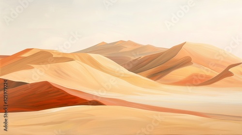 Golden Hour Photorealism: Sand Dunes in Warm Desert Landscape with Soft Sunlight - Beige and White Background