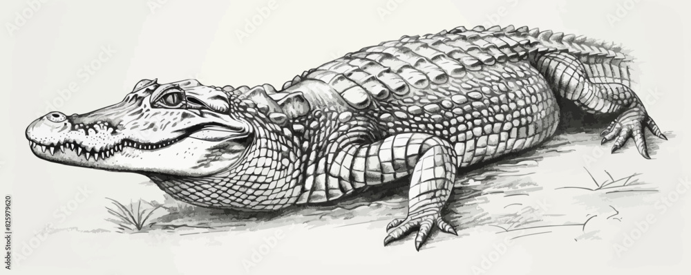 Obraz premium crocodile Engraving style. Simple pencil drawing. vector simple illustration