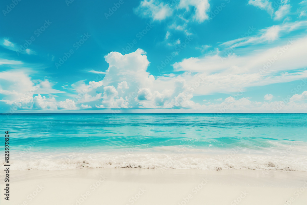 Fototapeta premium Sunlit Beach with Blue Sky and Ocean View