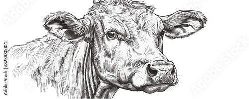 Farm cow head sketch hand drawn line art engraving Vector illustration