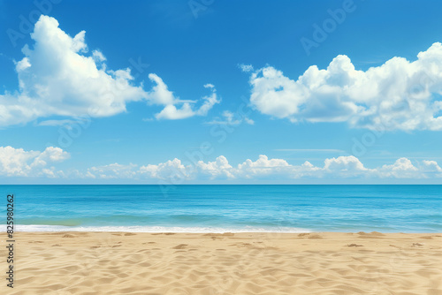 Sunlit Beach with Blue Sky and Ocean View