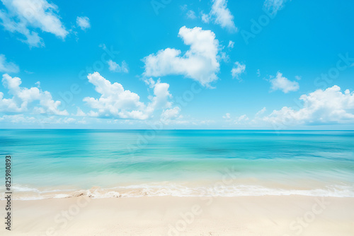 Sunlit Beach with Blue Sky and Ocean View