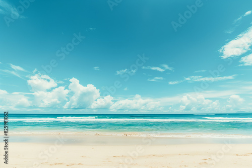 Sunlit Beach with Blue Sky and Ocean View