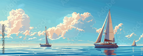 Yachts on sea. vector simple illustration