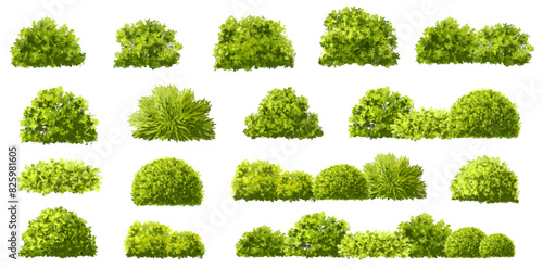 Vertor set of green tree,plants side view for landscape elevations,element for backdrop,eco environment concept design,watercolor greenery scene