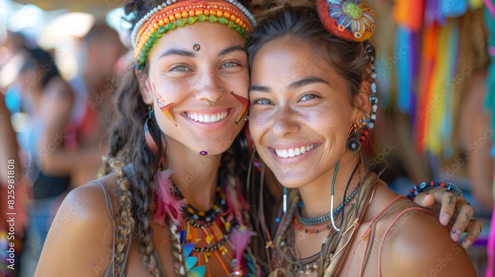 Embracing Diversity: Supportive Mother and Transgender Daughter Celebrating at a Cultural Festival Embracing Diversity: Supportive Mother and Transgender Daughter Celebrating at a Cultural Festival