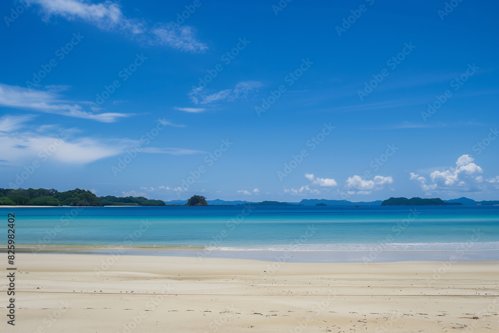 Sunlit Beach with Blue Sky and Ocean View