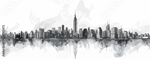 City graphic black white cityscape skyline sketch long illustration vector