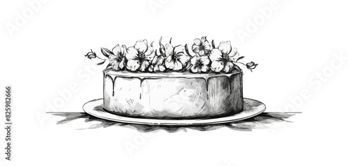 Birthday cake wedding sketch hand drawn. vector simple illustratio