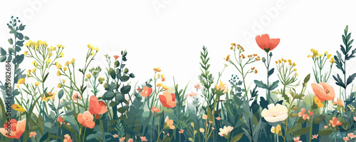 Wild herb, flowers and grass hand drawn in doodle style. vector simple illustration