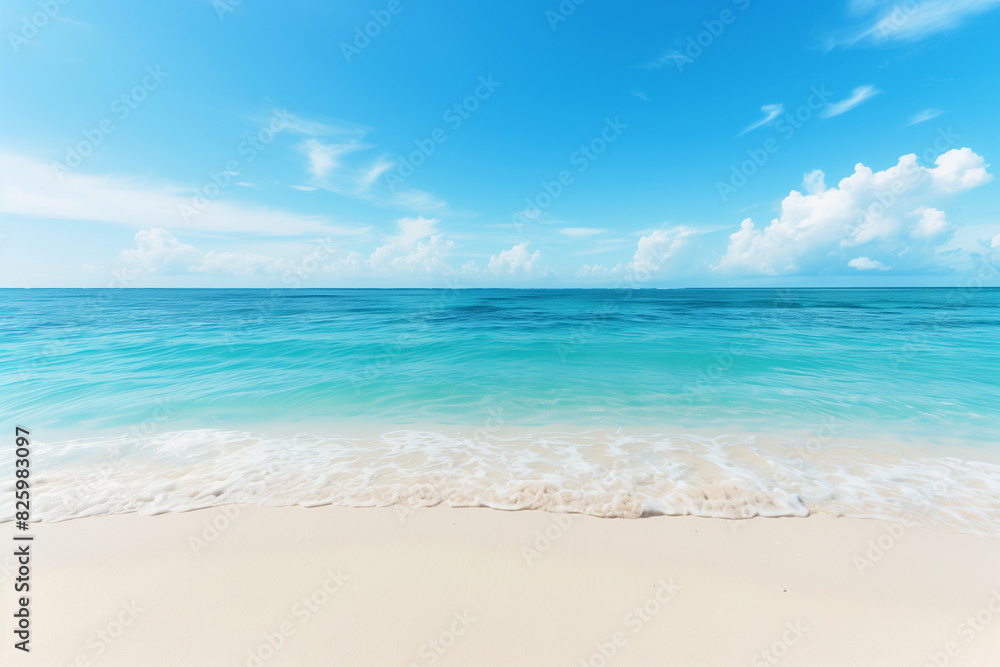 Sunlit Beach with Blue Sky and Ocean View