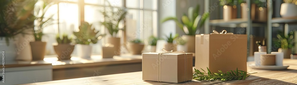 Meeting on the benefits of sustainable packaging, Professional, Warm tones, Digital painting, Collaborative and detailed Meeting on the benefits of sustainable packaging, Professional, Warm tones, Digital painting, Collaborative and detailed