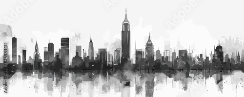City graphic black white cityscape skyline sketch long illustration vector