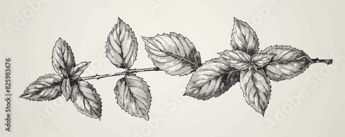 Mint leaves sketch hand drawn engraving style Vector