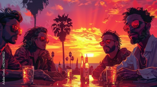 Celebrating Diversity: LGBTQ+ Friends Sharing a Vibrant Dinner on a Rooftop Terrace