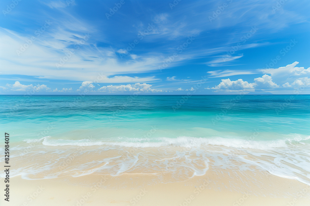 Fototapeta premium Sunny Beach with Blue Sky and Ocean View