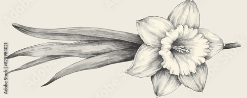 Daffodil flower sketch hand drawn in engraved style sketch. vector simple illustration