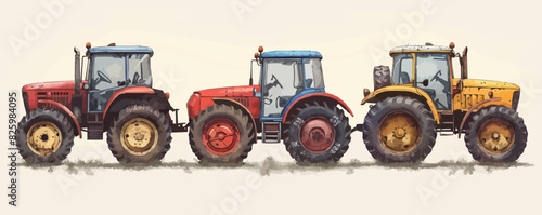 Old tractor set vector. Farmer driver. vector simple illustration