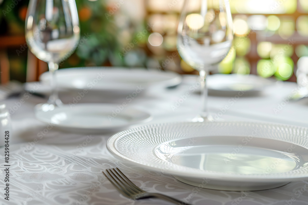 Empty clean plates ready to use on the desk in a luxury restaurant Empty clean plates ready to use on the desk in a luxury restaurant