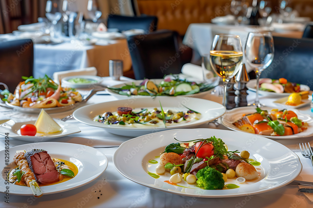 Lavish Buffet Spread with Various Dishes. Many dishes on the table in a luxury restaurant. Lavish Buffet Spread with Various Dishes. Many dishes on the table in a luxury restaurant.