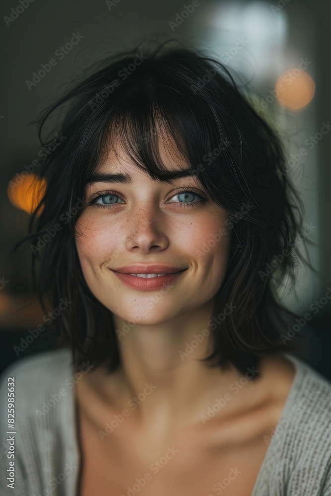Portrait of a young woman with short, shoulder length hair. have a beautiful smile Portrait of a young woman with short, shoulder length hair. have a beautiful smile