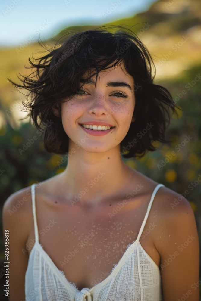 Portrait of a young woman with short, shoulder length hair. have a beautiful smile Portrait of a young woman with short, shoulder length hair. have a beautiful smile