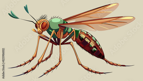 Detailed Colorful Cartoon Mosquito Illustration on Neutral Background