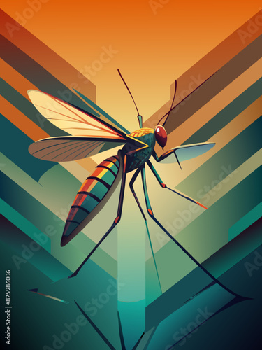 Vibrant Vector Illustration of a Mosquito on Abstract Geometric Background