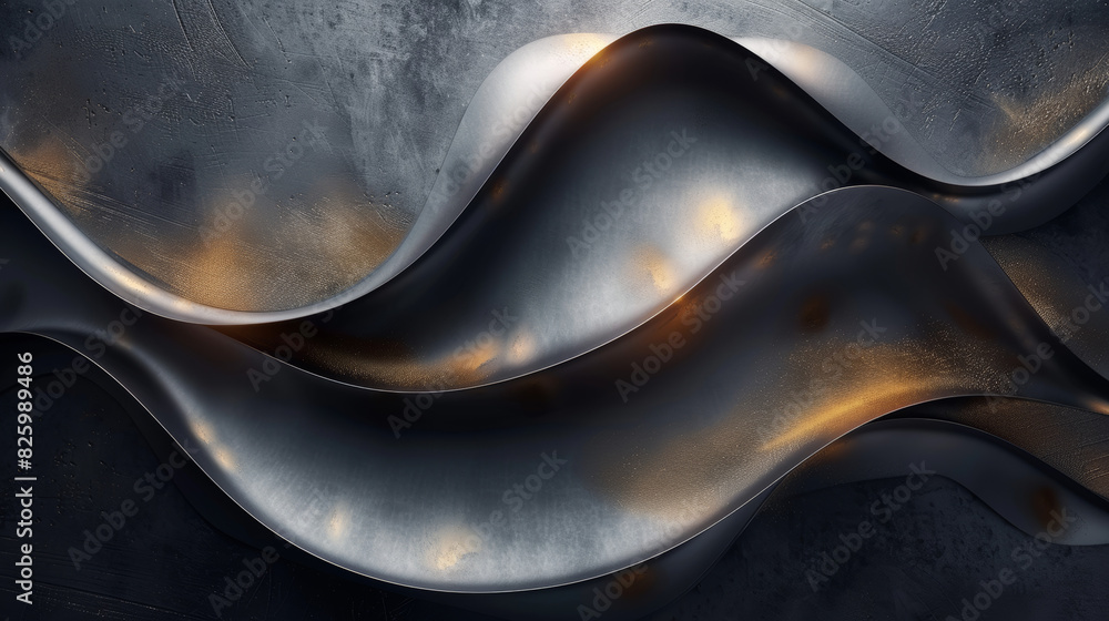 A black and gold wave with a shiny, metallic look A black and gold wave with a shiny, metallic look