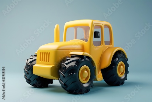 3D Yellow Toy Tractor on Blue Background