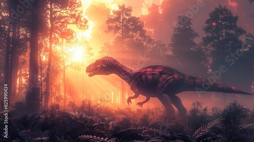 Anthropomorphic artistic image of jungle raptor in distance. photo