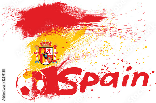 Canvas Print graphic design team Spain, Soccer ball on Spain flag background from paint brushes
