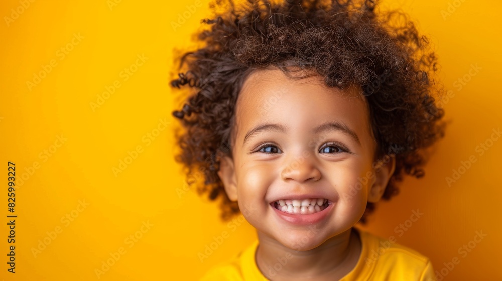 A happy black toddler with curly hair smiling brightly A happy black toddler with curly hair smiling brightly