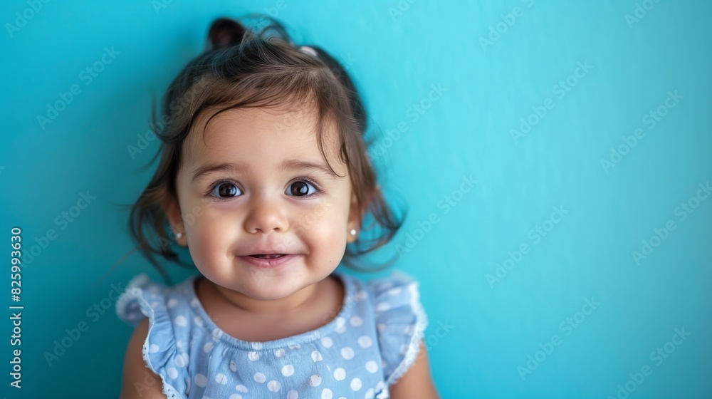 Naklejka premium A cheerful Latin toddler girl posing merrily