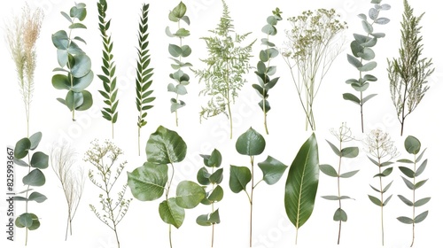 Selection of Natural Branch Elements. Bouquet Collection Elements Isolated on a White Background.