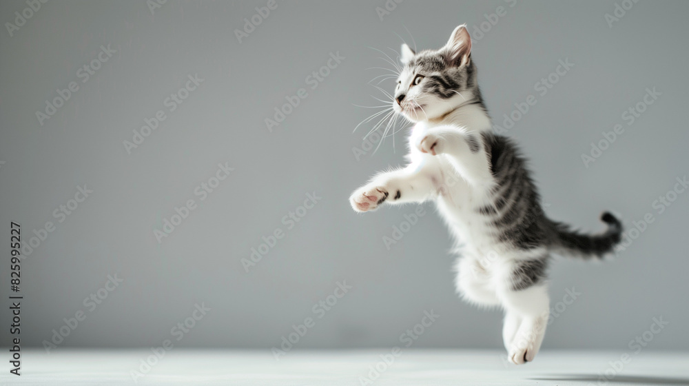 Obraz premium Jumping Cat on Solid Background