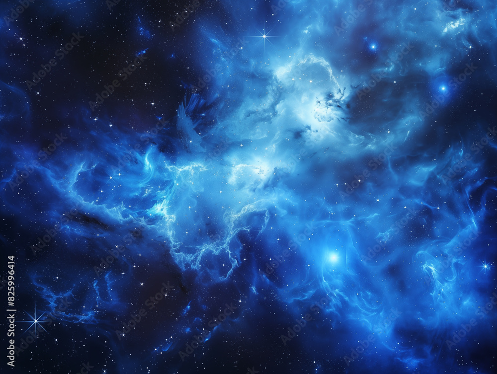 Abstract a deep space background with stars and nebulae, with the silhouette of an exoplanet in blue light on one side. AI Generative. Abstract a deep space background with stars and nebulae, with the silhouette of an exoplanet in blue light on one side. AI Generative.