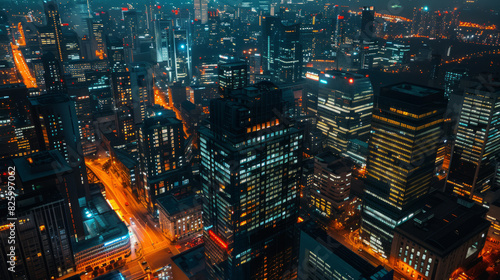Aerial view of illuminated modern cityscape at night