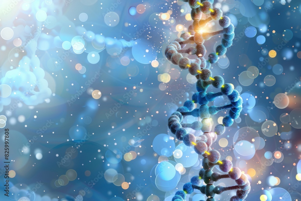 Mesmerizing 3D depiction of a DNA helix with blue and green highlights, showcasing the intricate beauty of genetic structures in a detailed and high resolution graphic Mesmerizing 3D depiction of a DNA helix with blue and green highlights, showcasing the intricate beauty of genetic structures in a detailed and high resolution graphic