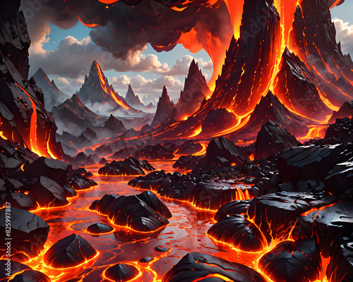 Fanatsy lava world with volcano