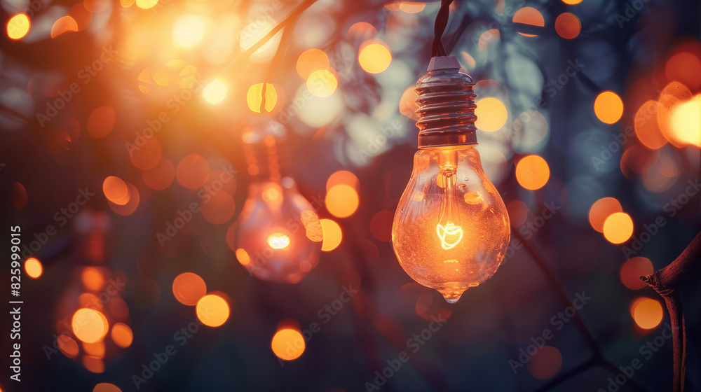 Close-up of illuminated light bulbs with bokeh background Close-up of illuminated light bulbs with bokeh background
