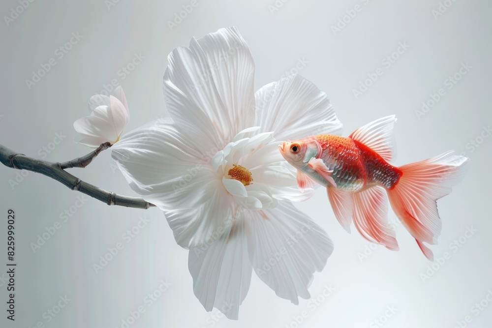 Fototapeta premium A fish is swimming in front of a white flower