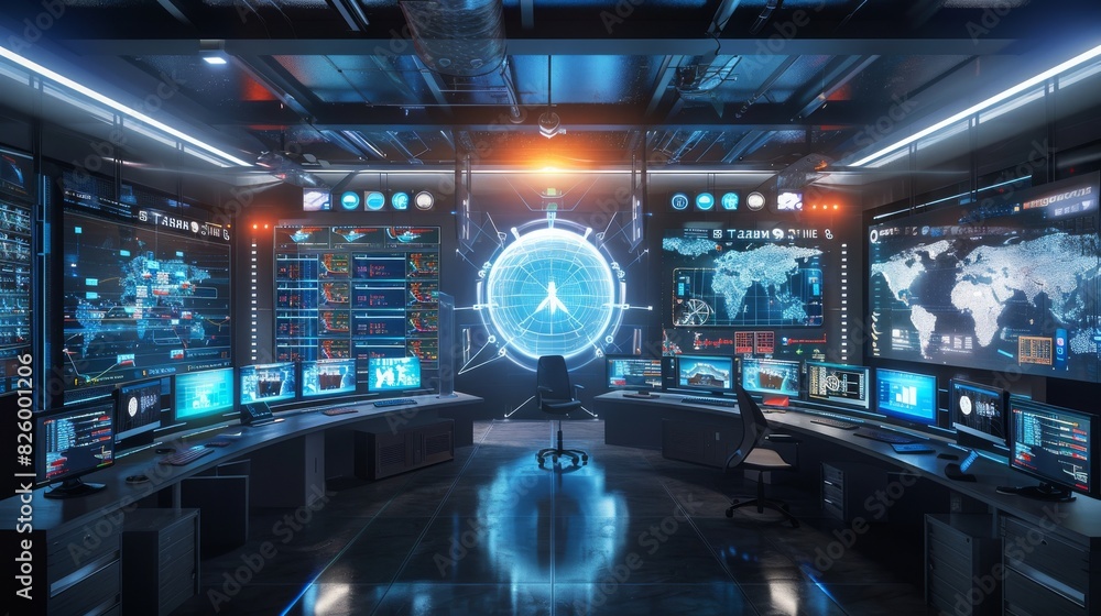 futuristic command center with holographic displays futuristic command center with holographic displays