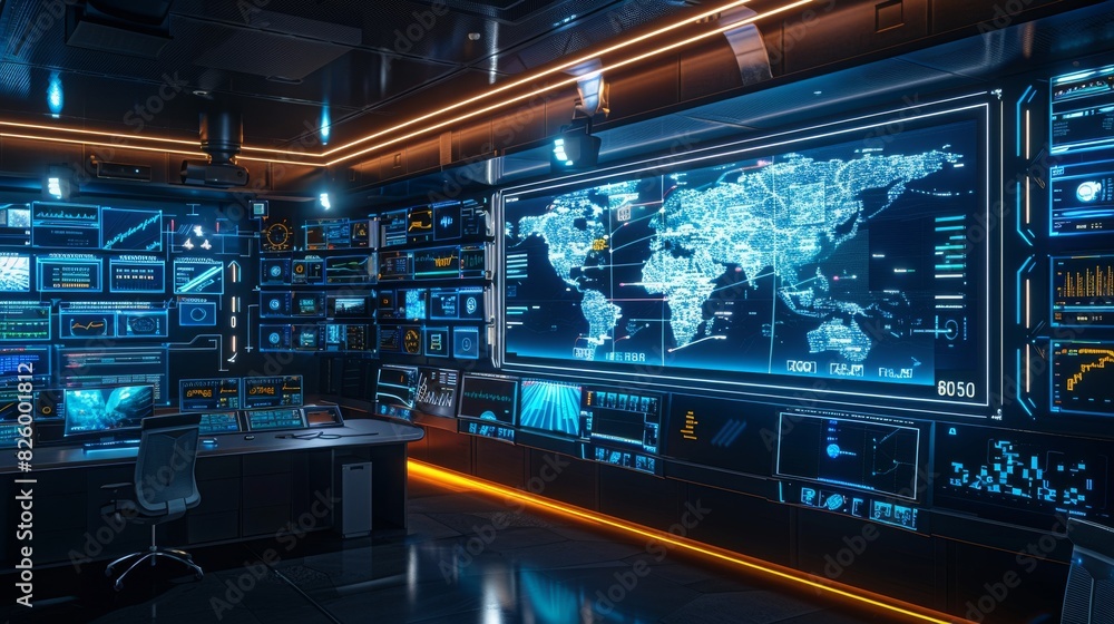 futuristic command center with holographic displays