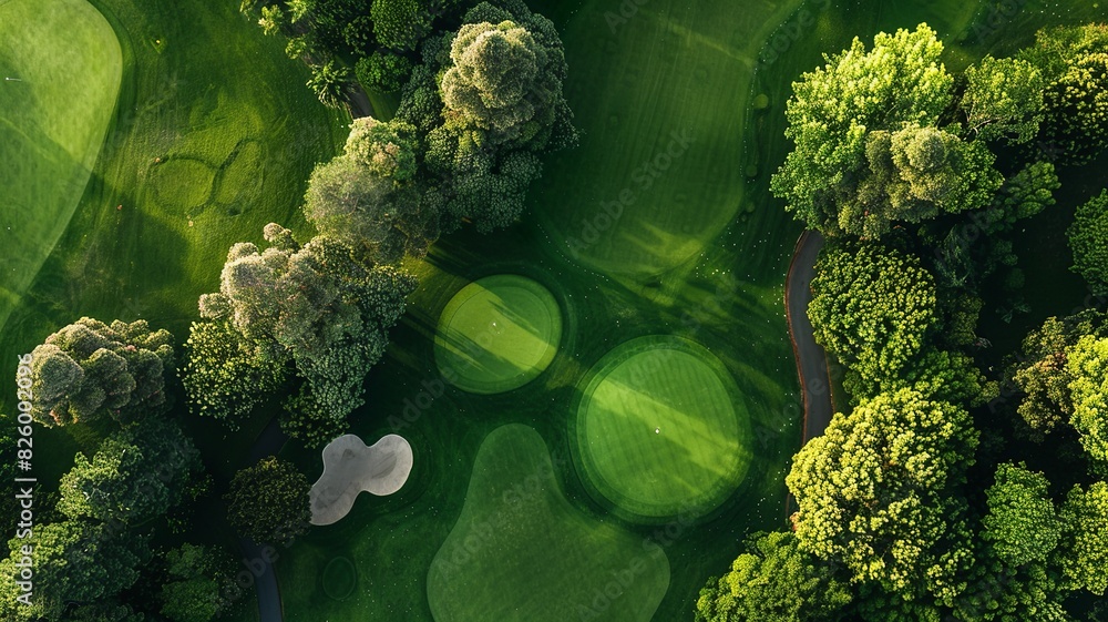 bird's eye view of a golf course. Generated by AI bird's eye view of a golf course. Generated by AI