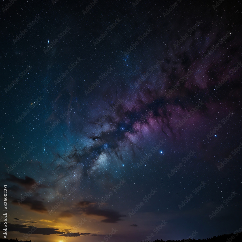 Fototapeta premium Starry night sky, sky with starts, colorful sky with stars in the night, colorful sky with stars, Different colors of starts on the sky in night time,