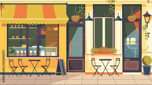 Street Cafe shop. Urban coffee shop Flat design conce photo