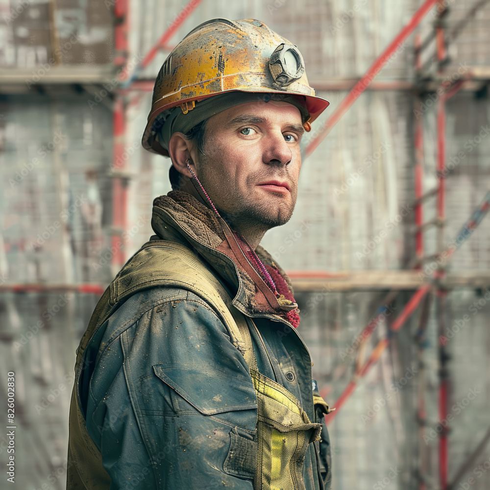 Portrait of a construction worker at a building site Portrait of a construction worker at a building site